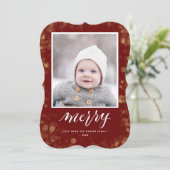 赤モダン金ゴールド雪片《写真》ぼけ味ミニマル写真 シーズンカード (スタンド正面)