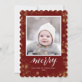 赤モダン金ゴールド雪片《写真》ぼけ味ミニマル写真 シーズンカード (正面)