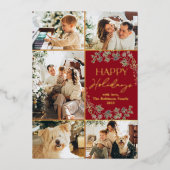 赤モダン金ゴールド5フォトフレームホリデーカード 箔招待状 (正面)