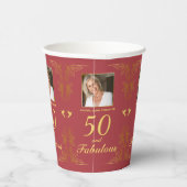 赤モダン金ゴールド50素晴らしい写真誕生日 紙コップ (右)