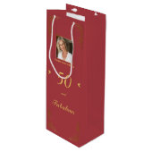 赤モダン金ゴールド50素晴らしい誕生日写真 ワインギフトバッグ (正面アングル)