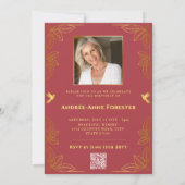 赤モダン金ゴールド50素晴らしいQRコード誕生日 招待状 (裏面)