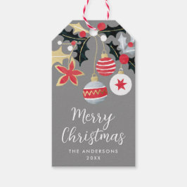 赤モダン金ゴールド&シルバークリスマスオーナメント ギフトタグ