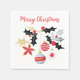 赤モダン金ゴールド&シルバークリスマスオーナメント スタンダードカクテルナプキン