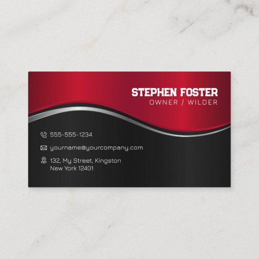 赤モダン金属溶接加工業者 名刺 (裏面)