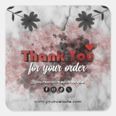 赤モダン金属箔ありがとうフローラ大理石 スクエアシール (正面)