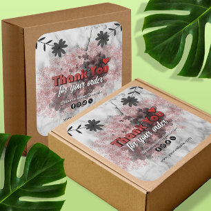 赤モダン金属箔ありがとうフローラ大理石 スクエアシール