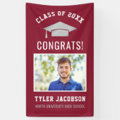 赤モダン銀写真卒業パーティー 横断幕 (縦)