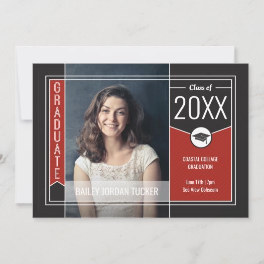 赤モダン院写真卒業 案内状 (正面)