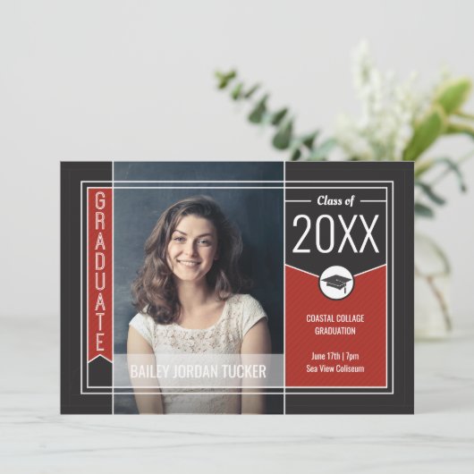 赤モダン院写真卒業 案内状 (スタンド正面)