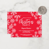 赤モダン雪クリスマスパーティー ノートカード (正面/裏面インサイチュ)