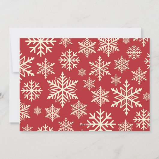 赤モダン雪片スクリプエレガントト写真コラージュ シーズンカード (裏面)