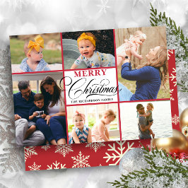 赤モダン雪片スクリプエレガントト写真コラージュ シーズンカード