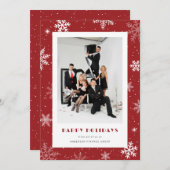 赤モダン雪片フォトビ企業のジネス シーズンカード (正面/裏面)