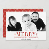 赤モダン雪片フォトホリデーカード シーズンカード (正面/裏面)