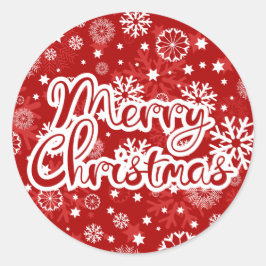赤モダン雪片メリークリスマスステッカー ラウンドシール