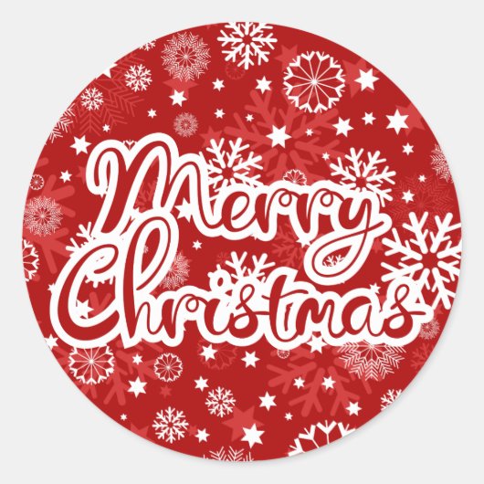 赤モダン雪片メリークリスマスステッカー ラウンドシール (正面)