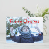 赤モダン雪片メリークリスマスフォトカード シーズンカード (スタンド正面)