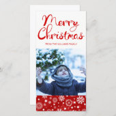 赤モダン雪片メリークリスマスフォトカード シーズンカード (正面/裏面)