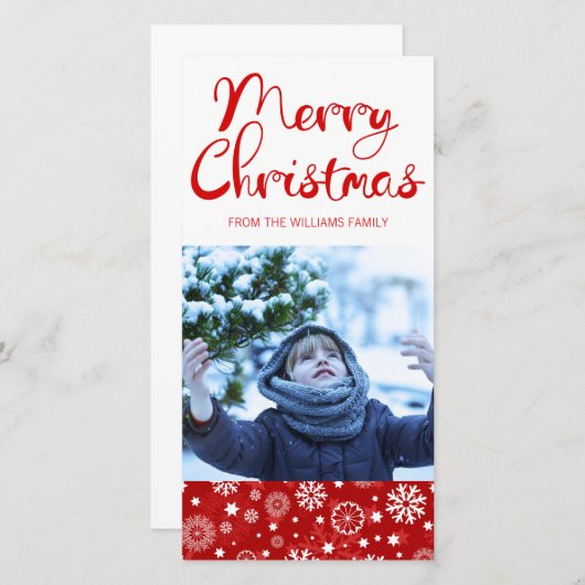 赤モダン雪片メリークリスマスフォトカード シーズンカード (正面/裏面)