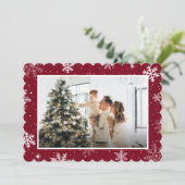 赤モダン雪片メリークリスマスフォト シーズンカード (スタンド正面)