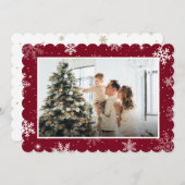 赤モダン雪片メリークリスマスフォト シーズンカード (正面/裏面)
