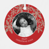 赤モダン雪素朴片2フォトシック休日 メタルオーナメント (正面)