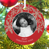 赤モダン雪素朴片2フォトシック休日 メタルオーナメント