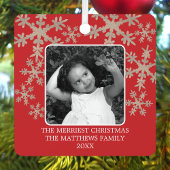 赤モダン雪素朴片2写真かわいい休日 メタルオーナメント