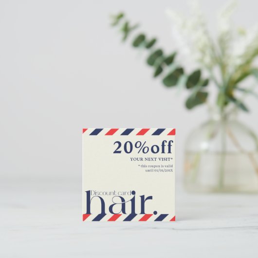 赤モダン青エレガント美しい割引カード 割引カード (スタンド正面)