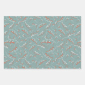 赤モダン青ティール（緑がかった色）果実イラストレーションパターン ラッピングペーパーシート (正面3)