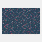 赤モダン青ティール（緑がかった色）果実イラストレーションパターン ラッピングペーパーシート (正面2)