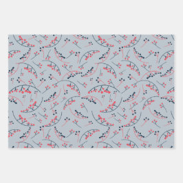 赤モダン青ティール（緑がかった色）果実イラストレーションパターン ラッピングペーパーシート