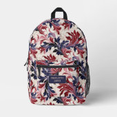 赤モダン青フローラパーソナライズされた名 プリントバックパック (正面)