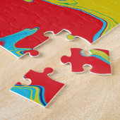 赤モダン黄ブルーフローカラー抽象芸術 ジグソーパズル (側面)