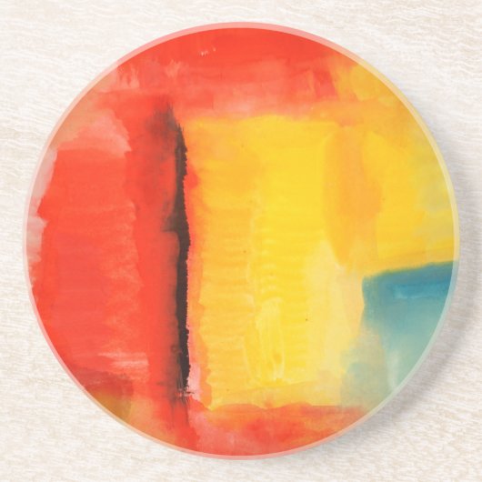 赤モダン黄抽象芸術絵画 コースター (正面)