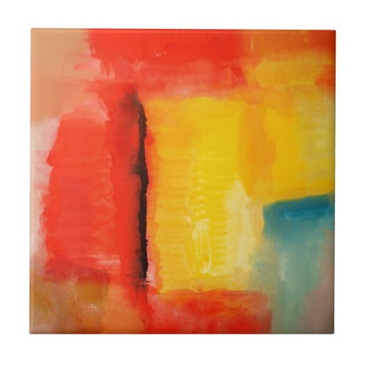赤モダン黄抽象芸術絵画 タイル (正面)