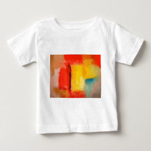赤モダン黄抽象芸術絵画 ベビーTシャツ (正面)