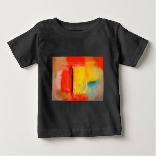 赤モダン黄抽象芸術絵画 ベビーTシャツ