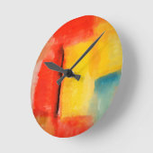 赤モダン黄抽象芸術絵画 ラウンド壁時計 (傾斜)
