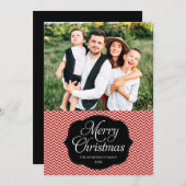 赤モダン黒シェブロンのクリスマスフォトカード シーズンカード (正面/裏面)