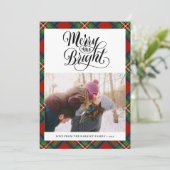 赤モダン黒タータンチェックプレイドおもしろいスクリプトシンプル シーズンカード (スタンド正面)