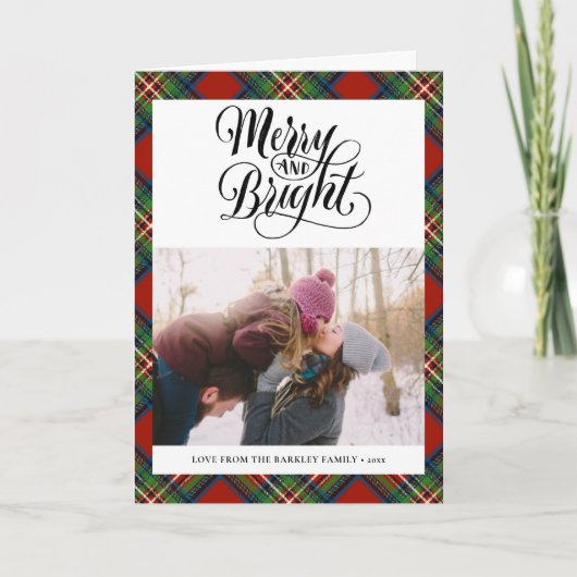 赤モダン黒タータンチェックプレイドおもしろいスクリプトシンプル シーズンカード (正面)