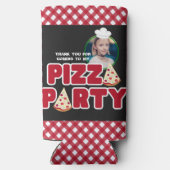 赤モダン黒ピザパーティー子供の誕生日 スリム缶クーラー (裏面)