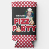 赤モダン黒ピザパーティー子供の誕生日 スリム缶クーラー (正面)