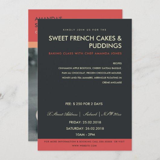 赤モダン黒フォトワークショップ招待状テンプレート 招待状 (正面/裏面)