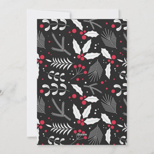 赤モダン黒フォークフローラ写真クリスマスカード シーズンカード (裏面)
