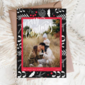 赤モダン黒フォークフローラ写真クリスマスカード シーズンカード