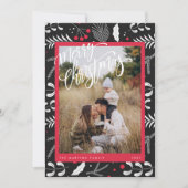 赤モダン黒フォークフローラ写真クリスマスカード シーズンカード (正面)