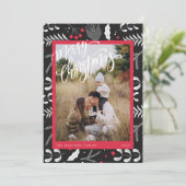 赤モダン黒フォークフローラ写真クリスマスカード シーズンカード (スタンド正面)